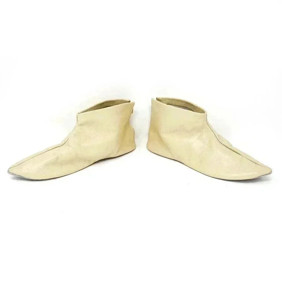 Vintage Tan Leather Boho Chic Elf Slides Size 7 Pointed Toe Summer Flats Slipper - Picture 2 of 6